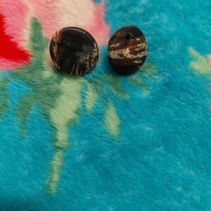 Brown and Black Fabric Button Earrings